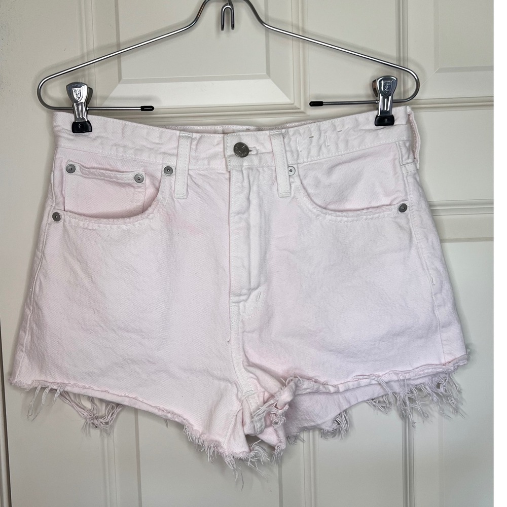 Madewell Denim Shorts High Waisted Frayed Hem Pink Raw Edge Casual Size 26